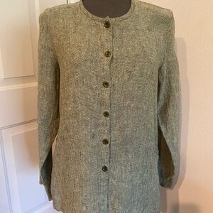 Flax Olive-Green Round-Neck Button Jacket Blazer 100% Linen